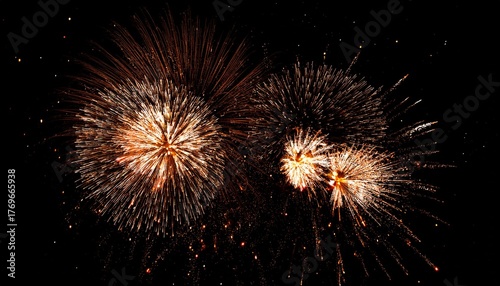 Beautiful illustration of colorful fireworks on plain black background. Colorful Fireworks in black sky background for New Year celebration concept.