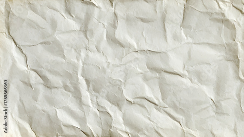 Background of white textured paper with crumples. Poster or sticker with pattern. 
