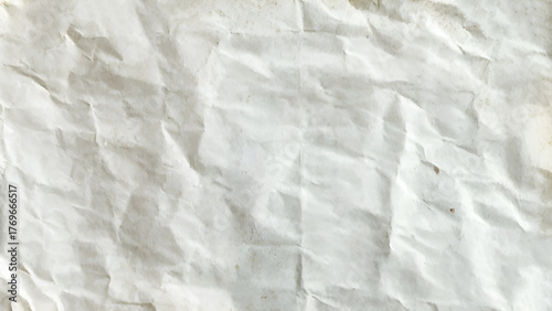 Background of white textured paper with crumples. Poster or sticker with pattern. Vintage old crumpled paper sheet. Vector illustration.