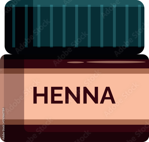 Closed jar of henna cream resting on a plain white background, ready for beauty treatment