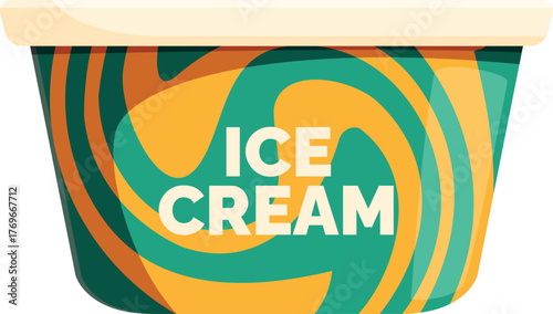 Ice cream packaging with colorful swirls design, perfect for showcasing frozen desserts