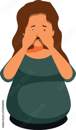 Young woman covering her mouth with hands, feeling ashamed and embarrassed, making speechless gesture