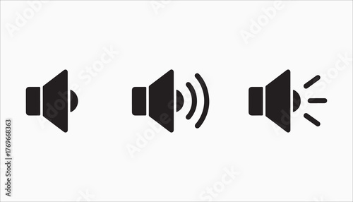 Three speaker icons showing different sound levels the icons represent volume control, audio output, and sound settings