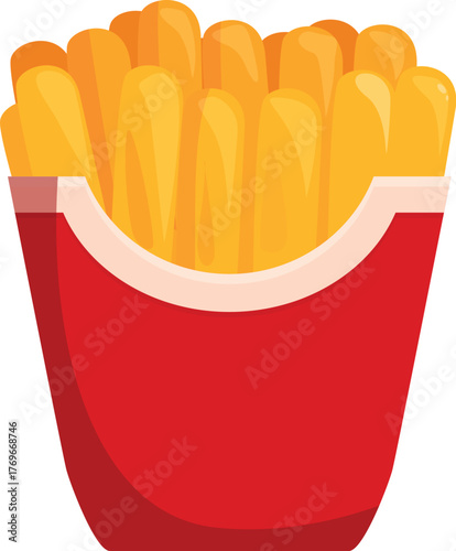 French fries served in red paper box, representing fast food, unhealthy eating habits, and delicious snacks