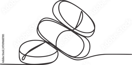 Minimalist line drawing of three pills medicine healthcare