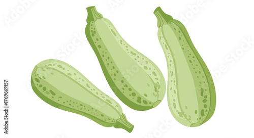 A trio of light green zucchinis with textured skin creates a fresh and vibrant vegetable still life, perfect for culinary or dietary themes.