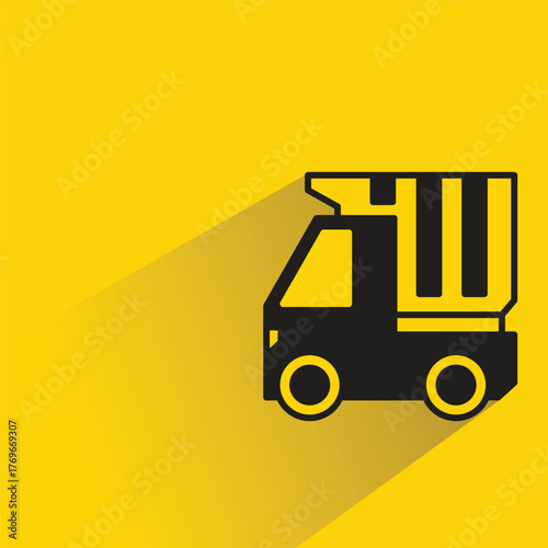 lorry truck icon with shadow on yellow background