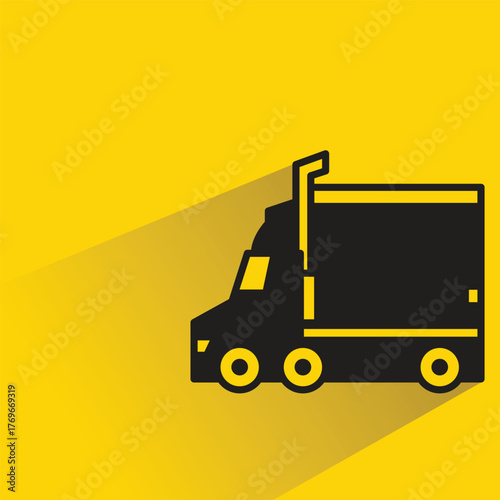 lorry truck icon with shadow on yellow background