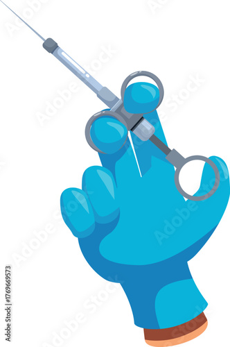 Dentist wearing blue glove holding a carpule syringe preparing a local anesthetic injection