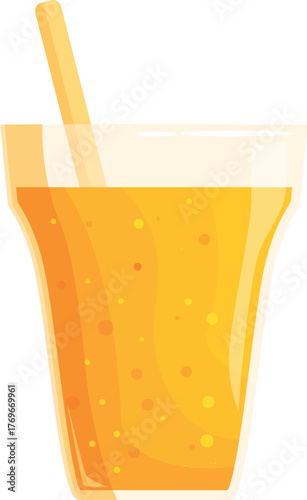 Glass of orange juice with straw, perfect for representing summer vibes, healthy lifestyle, or tropical refreshment