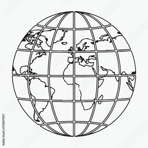 Illustration of a globe showing continents and oceans, , suitable for use in educational materials or as a design element