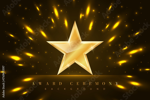 A luxurious dark brown awards ceremony backdrop with a central gold star 