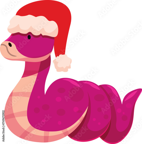 Cute pink snake wearing a santa hat, bringing a touch of festive cheer to the holiday season
