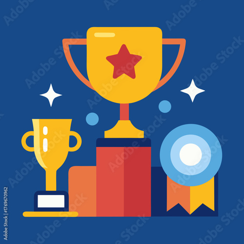 Best Achievement Medal Trophy Corporate Recognition Excellence Award Vector Illustration