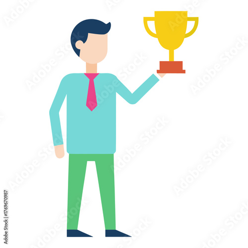 Businessperson Receiving Best Employee Award Recognition Excellence Vector Illustration