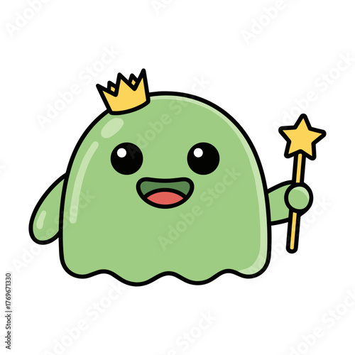 vector illustration of a blob monster wearing a tiny crown and holding a scepter