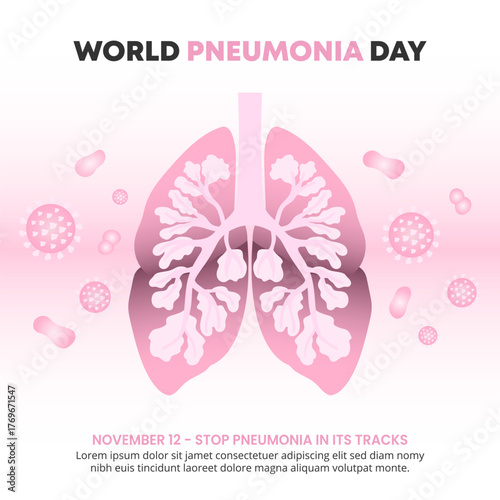 World Pneumonia Day design with a lung and bacteria