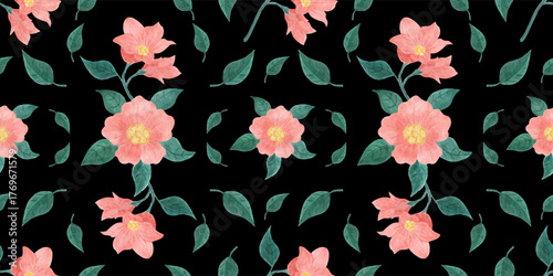 Watercolor Pink Hibiscus Flower Seamless Pattern