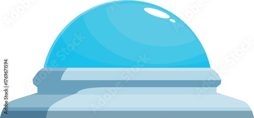 Cartoon spaceship is flying, featuring a blue dome and gray body