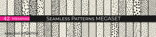 Set of 42 Seamless Memphis Style Patterns – Colorful Geometric Retro Backgrounds