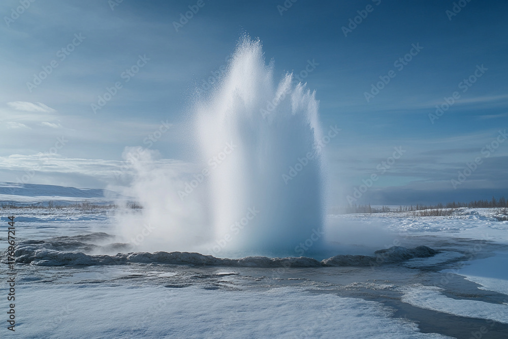 Fototapeta premium A geyser that only erupts once a decade, captured in a rare moment