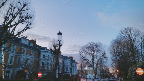 Lansdowne Walk Street, Notting Hill, British Residential Architecture, Historic Building, Sunset Sky, Sash Windows, Kensington And Chelsea, England, UK
