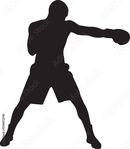 Dynamic silhouette of a boxer throwing a powerful punch in a fighting stance