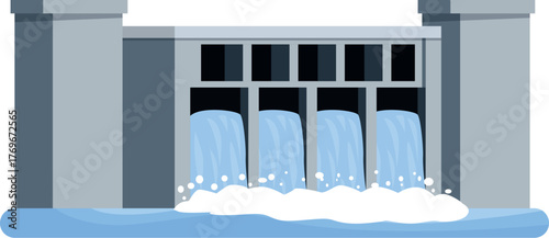 Hydroelectric power plant generating clean energy from water flowing through dam