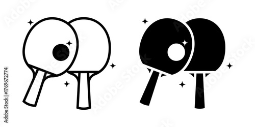 table tennis icon set. Two table tennis rackets illustrated in minimalist style. Isolated on white background.