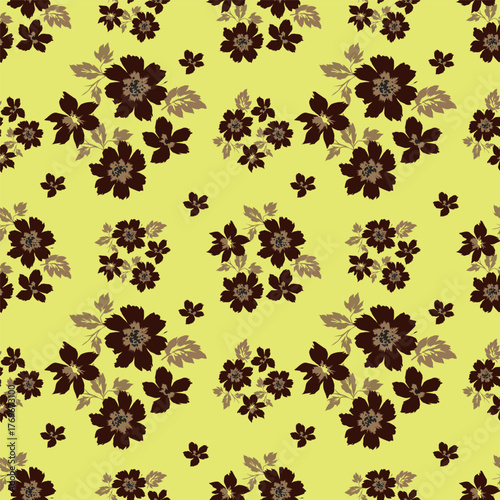 Floral botanical vector texture pattern with flowers and leaves. Seamless pattern can be used for wallpaper, pattern fills, web page background, surface textures.

