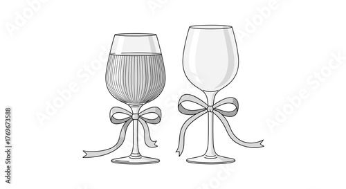 Elegant champagne glasses adorned with bows, perfect for celebrations and special occasions.