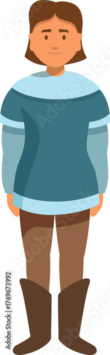 Young woman wearing medieval clothes and boots standing, historical reenactment or theatrical performance