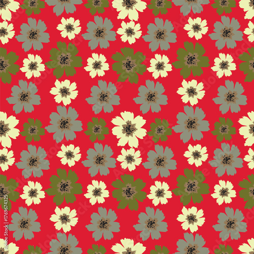 Floral botanical vector texture pattern with flowers and leaves. Seamless pattern can be used for wallpaper, pattern fills, web page background, surface textures.
