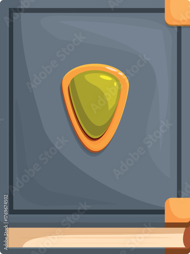 Cartoon magic book with gemstone is radiating power and mystery