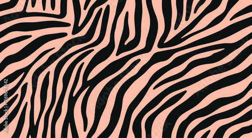 Abstract zebra print pattern with black stripes on a light peach background.