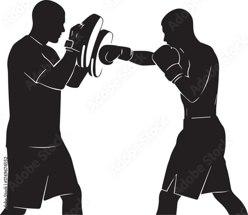 Dynamic boxing training silhouette action two fighters practicing punches intense workout