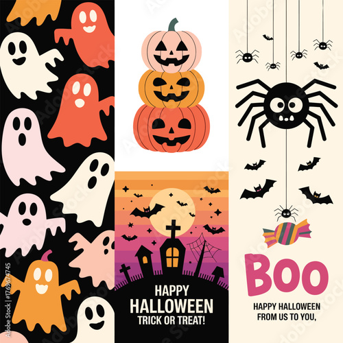 halloween seamless pattern with pumpkins ghosts bats and spooky elements