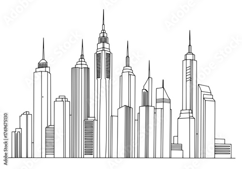 New York City Skyline A Black and White Architectural Illustration