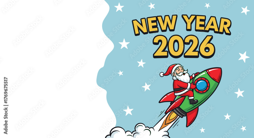 Fototapeta premium Santa Claus riding a rocket to celebrate New Year 2026