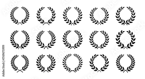A set of elegant black silhouette laurel wreaths, each uniquely designed to convey concepts of success, honor, and distinguished achievement.