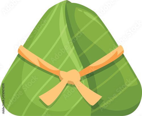 Traditional chinese rice dumpling wrapped in bamboo leaves, tied with a ribbon, symbolizing the dragon boat festival