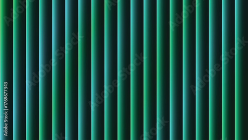 Abstract vertical blinds with a gradient of green and blue light, creating a futuristic and modern background