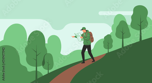 Mapping Adventures: A Hiker's Exploration Through Lush Trails and Green Landscapes