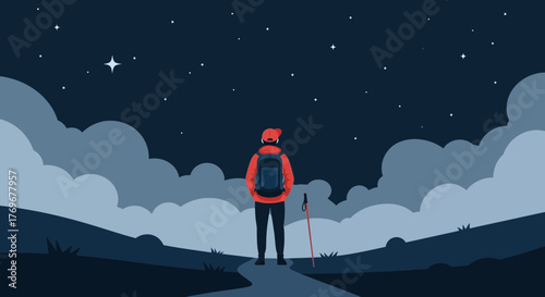 Night Sky Explorer Observing The Heavens While Hiking Under A Starry Sky