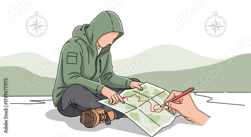 Mapping Adventures: A Traveler Plots Course with Compass Guidance Across the Terrain