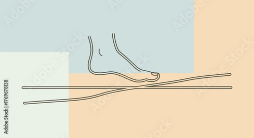Minimalist Art Depicting A Foot Balancing On A Line With A Neutral Background