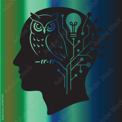 Intelligence and Innovation: An illustration that combines the wisdom of an owl, the spark of an idea, and the complexity of thought