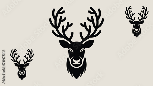 Stunning black deer head icons create a modern, elegant graphic for nature, wildlife, or branding projects seeking a bold statement.