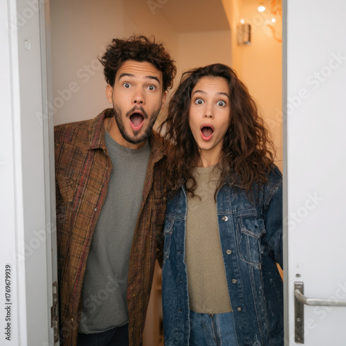 Couple Reaction: Man and Woman with Intense Emotional Expressions.