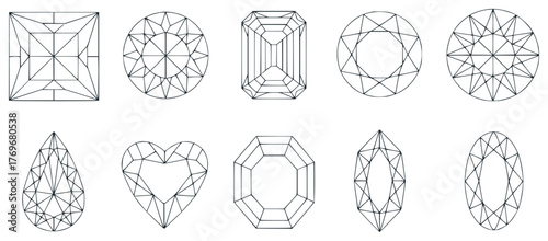 Collection of Diamond Cut Silhouettes on White Background